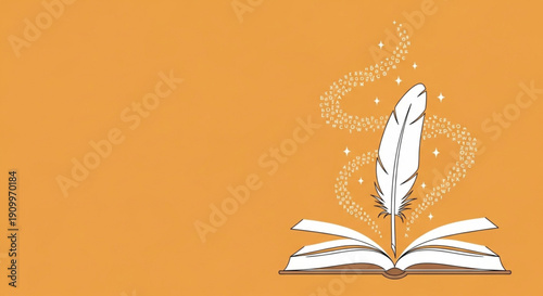 World Poetry Day The Magic of Storytelling An Open Book with a Floating Feather Quill and Sparkling Emanations, Symbolizing Creative Writing and Literary Inspiration