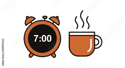 Morning Alarm Clock and Hot Coffee Illustration