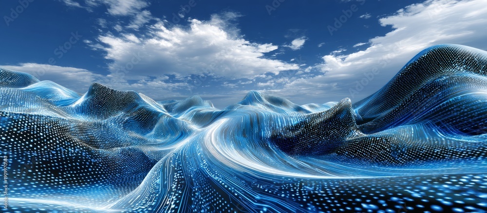 custom made wallpaper toronto digitalMesmerizing Digital Tapestry of Futuristic Blue Waves in Sky