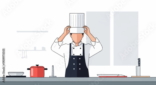 Professional Chef in Kitchen Tending to Culinary Creations with Utensils and Cookware