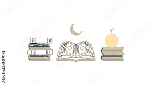 Religious symbols and books arrangement.