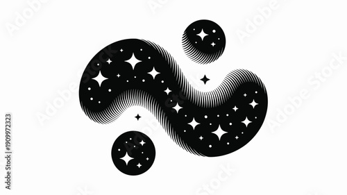 A minimalist vector graphic illustration of a stylized starry night sky design