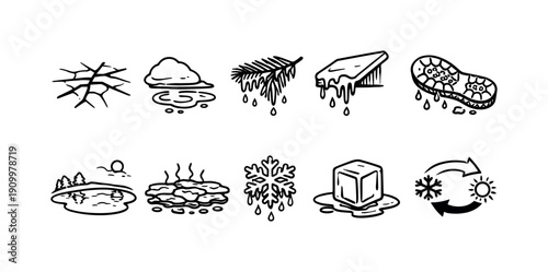 Weather conditions outline icon set. Climate, season change, nature icon collection