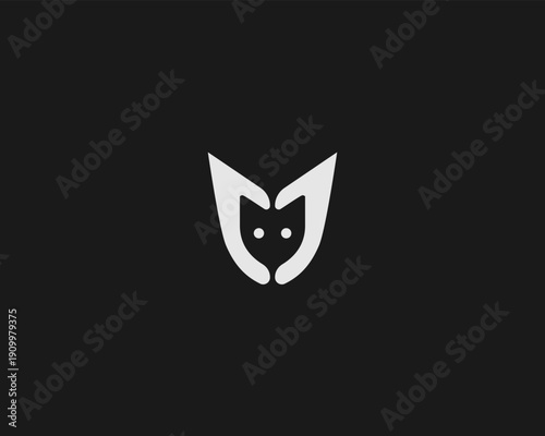 Creative cat head logo from human hands. Minimalist pet adoption and protection vector symbol. Modern feline care icon for veterinary clinic or animal shelter.