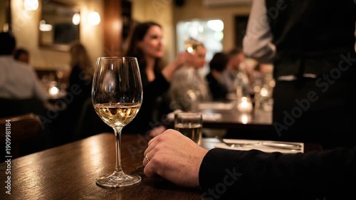 Hand Pushing Away Wine Glass in Restaurant Setting