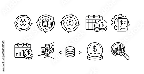 Finance and investment line icon set. Banking, money management symbols collection