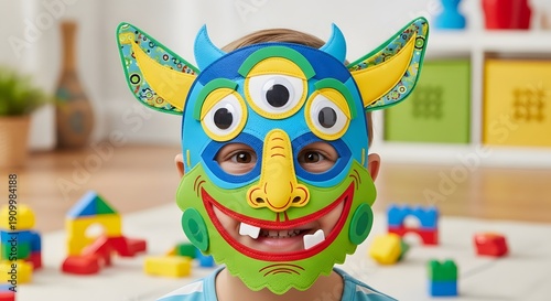 Portrait of a happy smiling clown celebrating a joyful birthday party with a cheerful boy in a colorful cartoon style