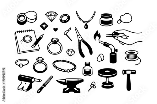 Jewelry crafting tools and accessories set with gemstones and rings
