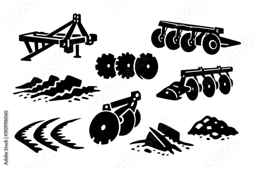Silhouette of farming equipment and tools collection