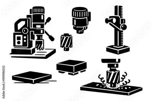 Collection of industrial drill equipment icons