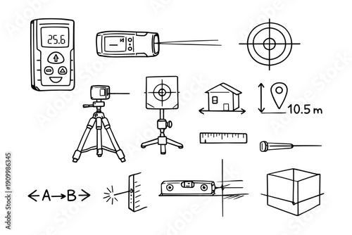 Laser measurement tools illustration with target and tripod setup
