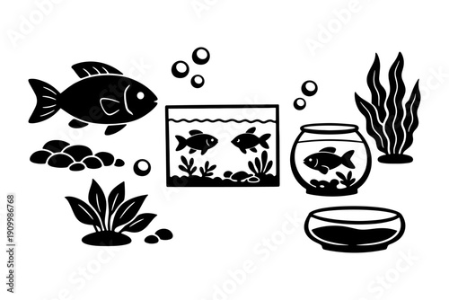 Aquarium illustration with fish and plants