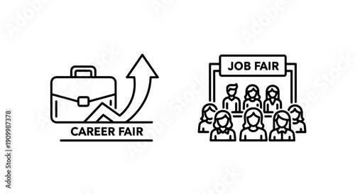 Icons for career fair and job opportunities, showing briefcase, growth arrow, and people at an event