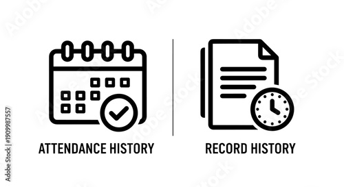 Attendance and Record History Icons for Time Tracking and Document Management