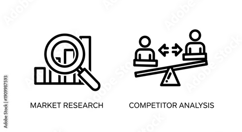 Market Research and Competitor Analysis Icons for Business Strategy