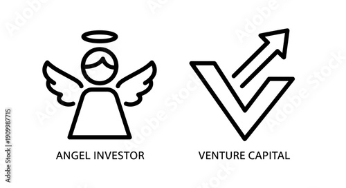 Investment Icons: Angel Investor with halo and Venture Capital upward arrow, symbolizing funding