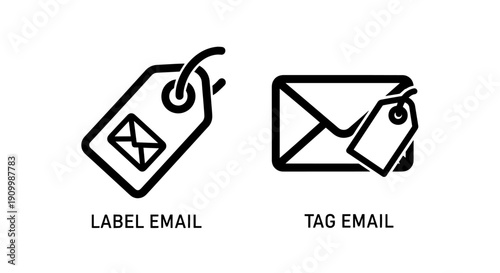 Email organization icons: tag for labeling and mail icon with a hanging tag for categorizing messages.