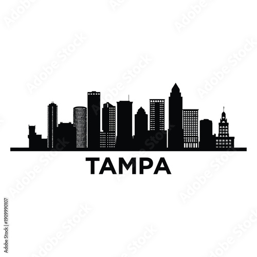 A striking black silhouette of the tampa skyline with the city s name