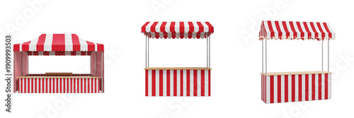 Foto Red and White Striped Market Stalls and Carnival Food Stands for Outdoor Fairs a
