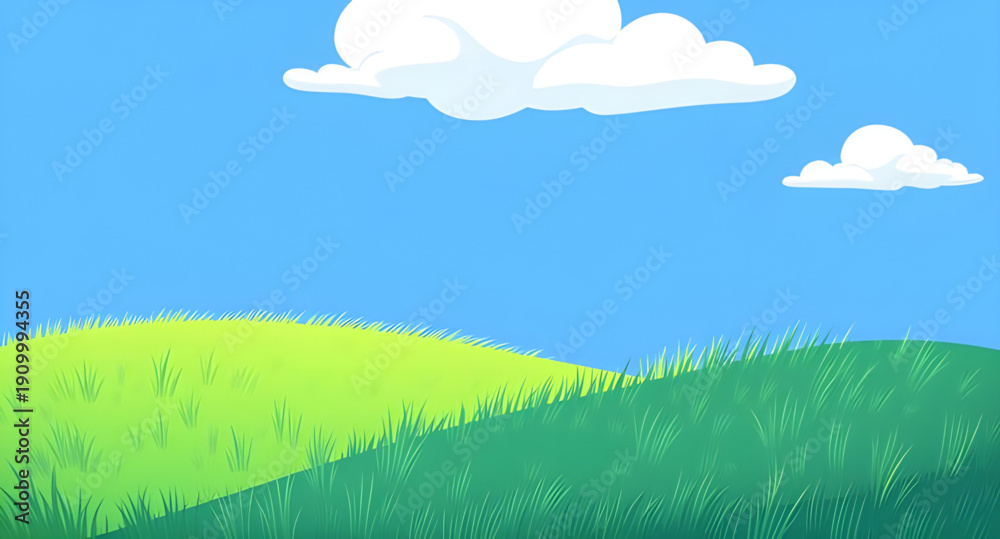 Obraz premium meadow, grass, green, field, pasture, lawn, nature, landscape, scenery, countryside, rural, outdoor, horizon, plains, farmland, sky, blue, clouds, cloudscape, daylight, sunshine, sunny, bright, fresh,