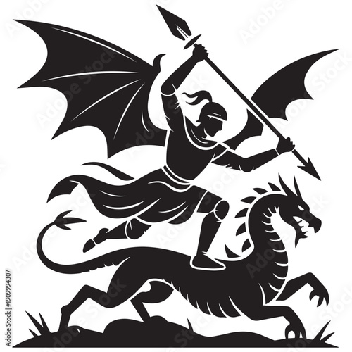 Stunning illustration of Saint George slaying dragon with spear