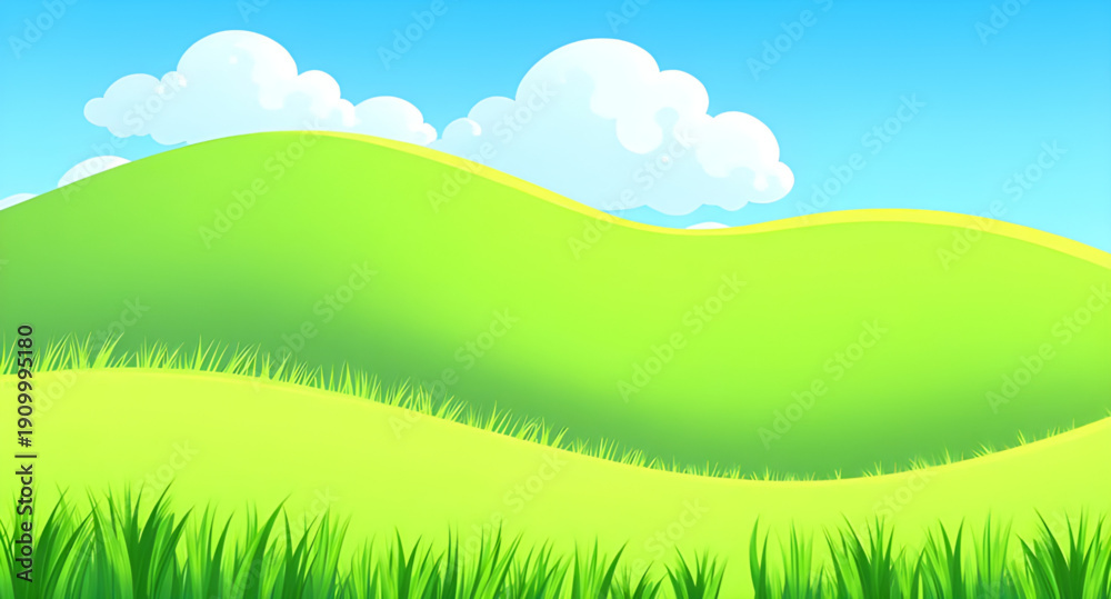 Obraz premium landscape, nature, field, grass, green, meadow, pasture, lawn, plain, countryside, rural, outdoor, scenery, horizon, sky, blue, clouds, cloudscape, daylight, sunlight, sunny, bright, fresh, calm, peac