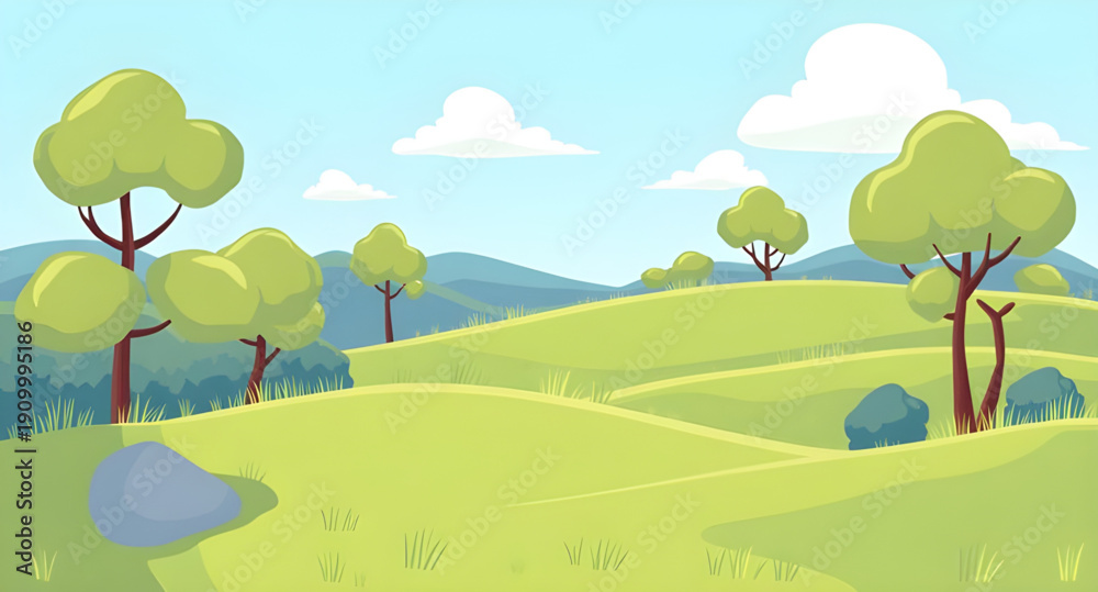 Obraz premium landscape, nature, grass, green, meadow, field, pasture, lawn, countryside, rural, outdoor, scenery, horizon, farmland, sky, blue, clouds, cloudscape, daylight, sunshine, sunny, bright, fresh, calm, p