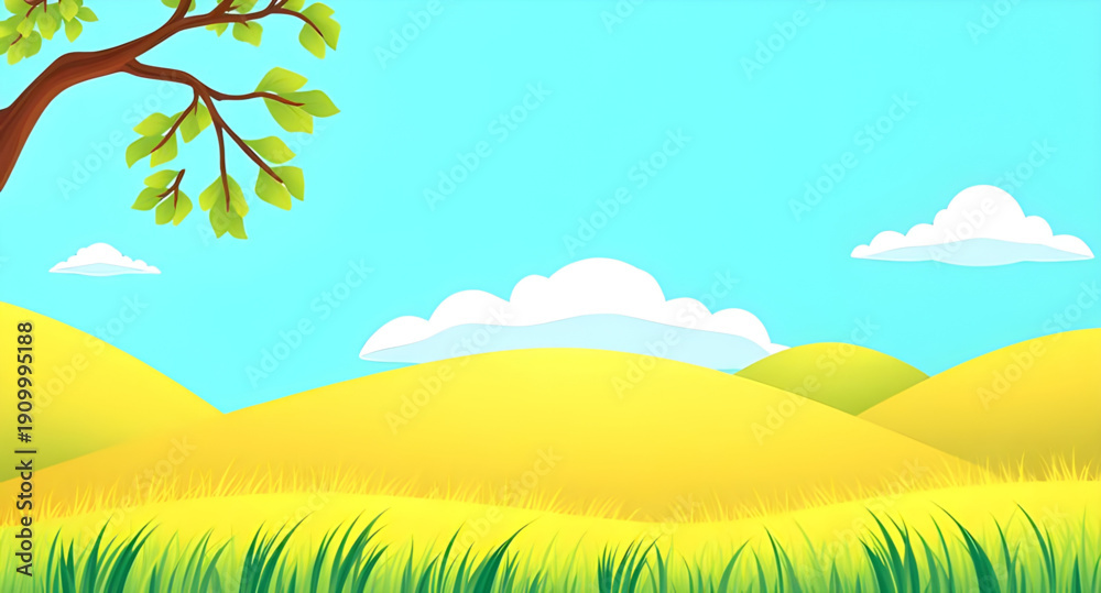 Fototapeta premium landscape, nature, grass, green, meadow, field, pasture, lawn, countryside, rural, outdoor, scenery, horizon, farmland, sky, blue, clouds, cloudscape, daylight, sunshine, sunny, bright, fresh, calm, p
