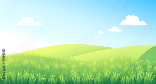 landscape, nature, grass, green, field, meadow, pasture, plain, countryside, rural, outdoor, scenery, horizon, farmland, sky, blue, clouds, cloudscape, daylight, sunshine, sunny, bright, fresh, calm, 