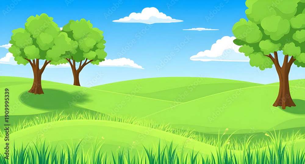 Obraz premium landscape, nature, grassland, meadow, field, green, pasture, lawn, countryside, rural, outdoor, scenery, horizon, plains, farmland, sky, bluesky, clouds, cloudscape, daylight, sunlight, sunny, bright,