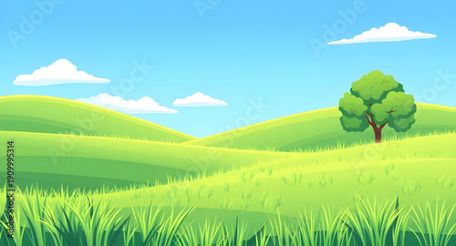 landscape, nature, meadow, grass, green, field, pasture, plain, countryside, rural, outdoor, scenery, horizon, farmland, sky, blue, clouds, cloudscape, daylight, sunshine, sunny, bright, fresh, calm, 