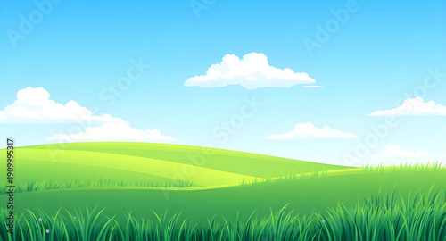 meadow, grass, green, field, pasture, plain, nature, landscape, scenery, countryside, rural, outdoor, horizon, farmland, sky, blue, clouds, cloudscape, daylight, sunshine, sunny, bright, fresh, calm, 