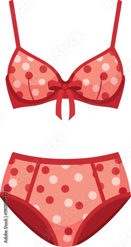 Charming red polka dot sheer lingerie set bra and panty intimate apparel fashion vector
