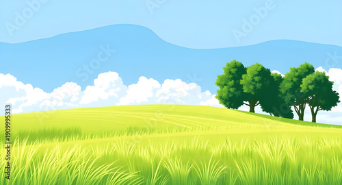 meadow, grass, green, field, pasture, plain, nature, landscape, scenery, countryside, rural, outdoor, horizon, farmland, sky, blue, clouds, cloudscape, daylight, sunshine, sunny, bright, fresh, calm, 