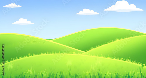 landscape, nature, grass, green, meadow, field, pasture, plain, countryside, rural, outdoor, scenery, horizon, farmland, sky, blue, clouds, cloudscape, daylight, sunshine, sunny, bright, fresh, calm, 