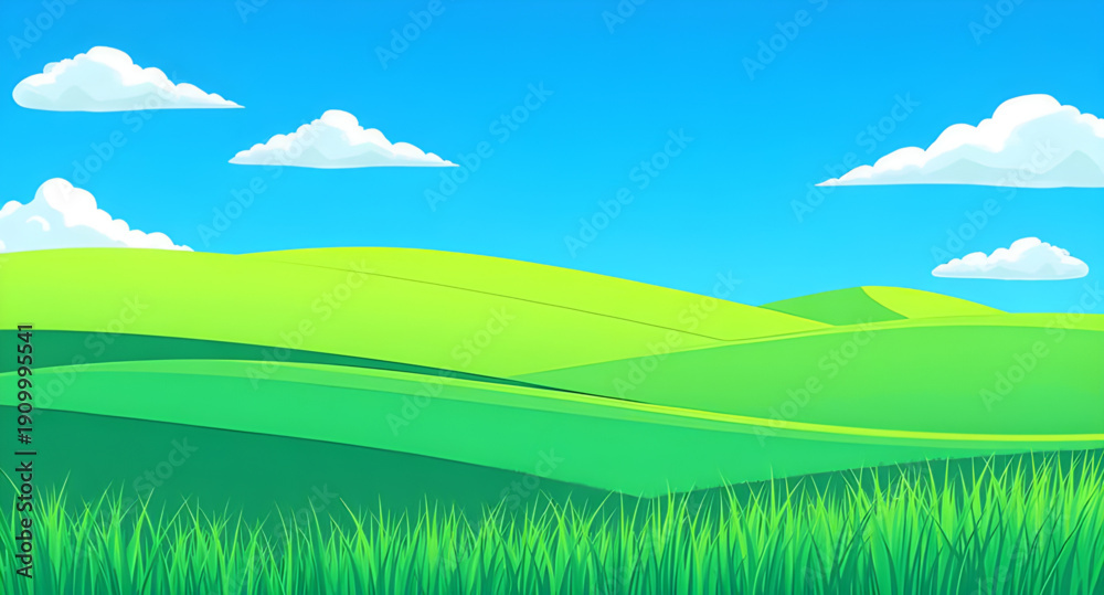 Fototapeta premium grassland, field, meadow, greenfield, pasture, lawn, nature, landscape, scenery, countryside, rural, outdoor, horizon, farmland, sky, bluesky, clouds, cloudscape, daylight, sunlight, sunny, bright, fr