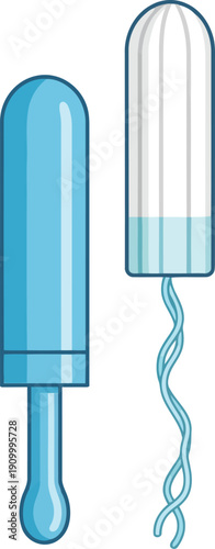 Hygienic feminine hygiene product tampon with applicator and string for period care vector