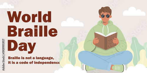 Flat world braille day illustration