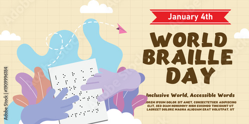 Flat world braille day illustration