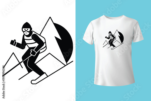 Mountain bike extreme sports design. Downhill mountain biking artwork. Outdoor adventure graphic print. T shirt design vector illustration. Cycling cl