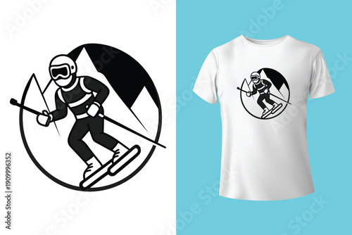 Mountain bike extreme sports design. Downhill mountain biking artwork. Outdoor adventure graphic print. T shirt design vector illustration. Cycling cl