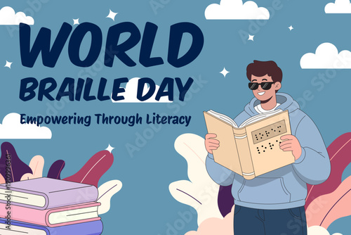 Flat world braille day illustration