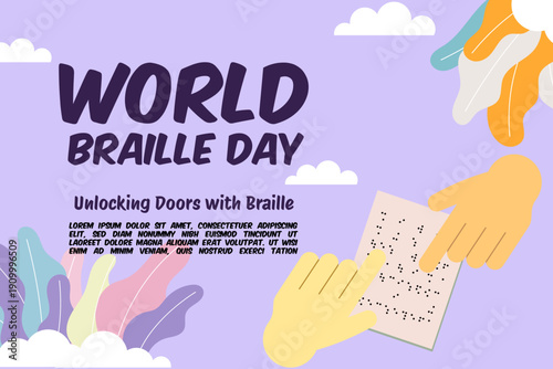 Flat world braille day illustration