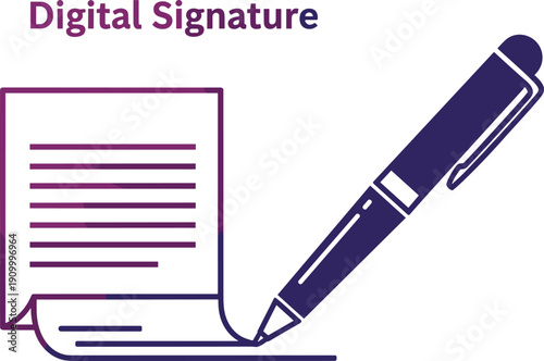 Digital signature line icon illustration with electronic document signing, e-signature approval and secure online authentication vector design