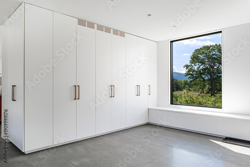 Φωτογραφία Minimalist modern interior with custom white built-in cabinets and large picture