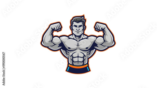 Muscular Cartoon Man Flexing Muscles.