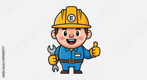 Cartoon Construction Worker with Tools.