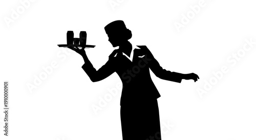 Female Flight Attendant Silhouette Serving.