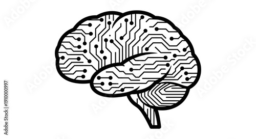 Human Brain Circuit Board Illustration.