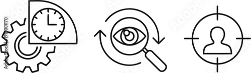 Business process optimization targeted search and time management icons strategy concept vector